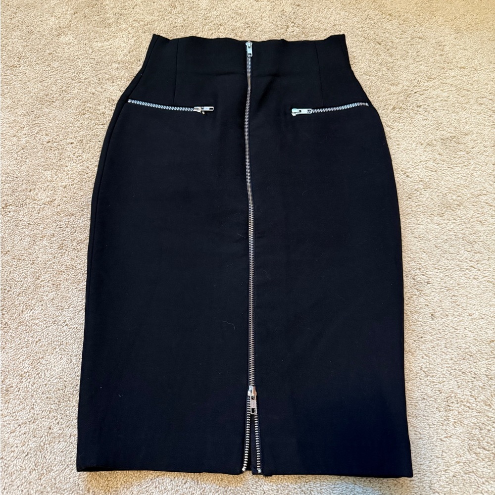 ZARA Black Zippered Stretch Pencil Skirt XS